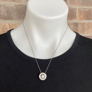 Silver Tone Necklace & Pendant With Large Clear Stone